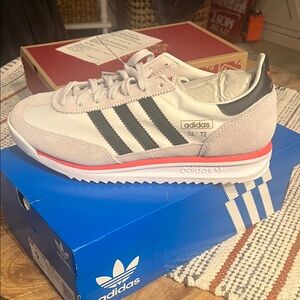 Adidas SL 72 White and Black Sneakers with Red Trim